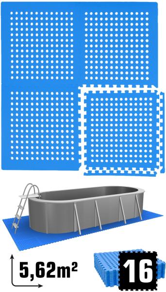 5,6m² Poolunterlage 16 Poolmatten 62x62cm in Blau