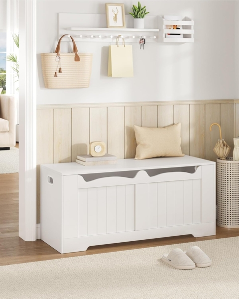 Truhenbank mit Stauraum, Sitzbank mit Stauraum, Sitztruhe mit 2 Stabilen Scharnieren, Aufbewahrungsschrank, 40 x 110 x 48 cm, für Flur, Schlafzimmer, Wohnzimmer, Weiß