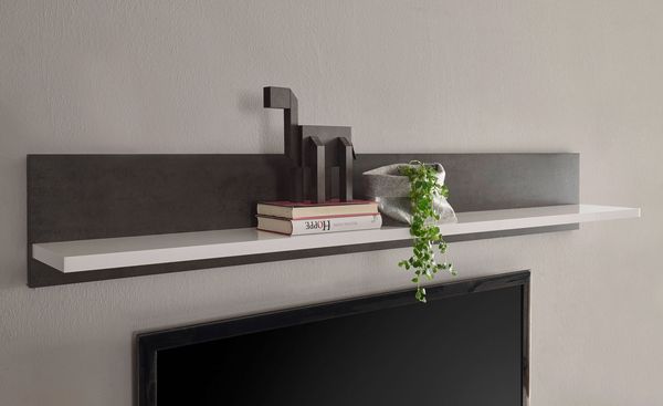Etero Wandregal 150cm dark concret weiß Hochglanz Regal Modern