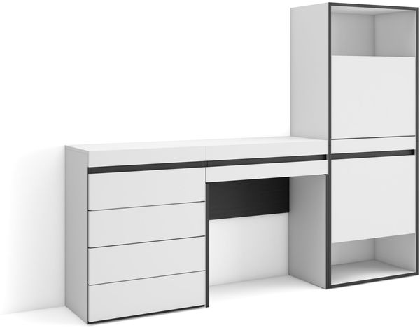 Skraut Home | Schuhregal, Schuhschrank | Schuhaufbewahrung | 187 x 145 x 35 cm | Für Schlafzimmer, Zimmer | Kommode mit Schubladen | Schminktisch | Moderner Stil | Weiß