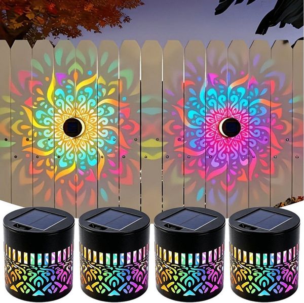 QUBEBU LED Solarleuchte 1/2/4 Stück Solarlaterne Mandala Wandleuchte, Solarlampen für Außen, LED fest integriert, 7 Farben RGB Wandlamp, Decorative Solar Mandala Lights Gartendeko, LED Gartenleuchte, Solarlaterne für Hof Rasen Wege Terrasse Yard Dekor