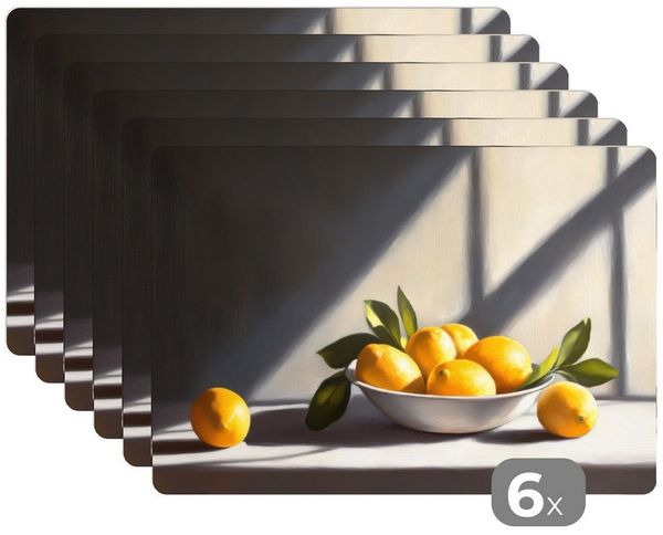 MuchoWow Platzset Zitronen - Stilleben - Gelb, (6-St), Platzsets, Tischset, Abwaschbar, Tischsets, Platzdeckchen