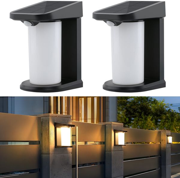 ZMH Solarlampen für Außen mit Bewegungsmelder - 2ER Solar Wandleuchte Aussen Solarleuchte Garten Outdoor 2 Modi Wasserdichte Aussenleuchte 3000K Warmweiß LED Aussenlampe für Hof Stufen Haustür Flur
