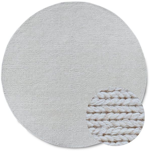 Villeroy & Boch 'Francois' Wollteppich, Höhe: 7 mm, handgewebt, weiche Wolle, Natur Weiß, Ø 200 cm