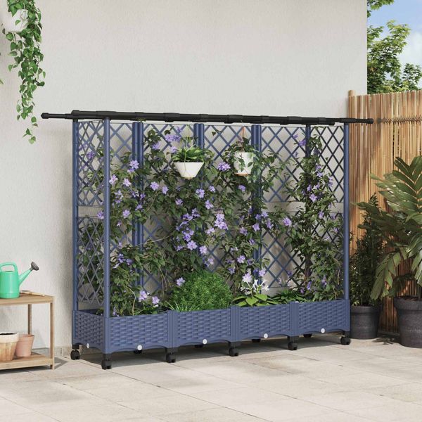 vidaXL Hochbeet mit Rankgitter und Dach Grau 202,5 x 40 x 127 cm PP 3423162