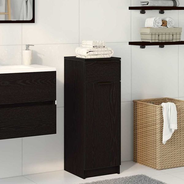 vidaXL Badezimmerschrank mit Tür Schwarz Eichen-Optik 32 x 34 x 90 cm 863419