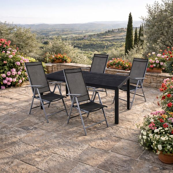5-tlg Gartenmöbel Gartengarnitur Outdoor 125x70 cm Anthrazit/Schwarz