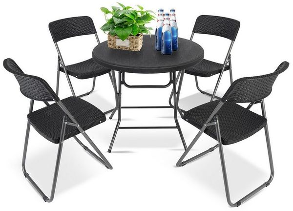Sekey Garten-Essgruppe 5-teilig Essgruppe Gartenmöbel-Set für 4 Personen Balkonset klappbar, (5-tlg), Klapptisch und 4er Set Klappstühle aus Polyrattan