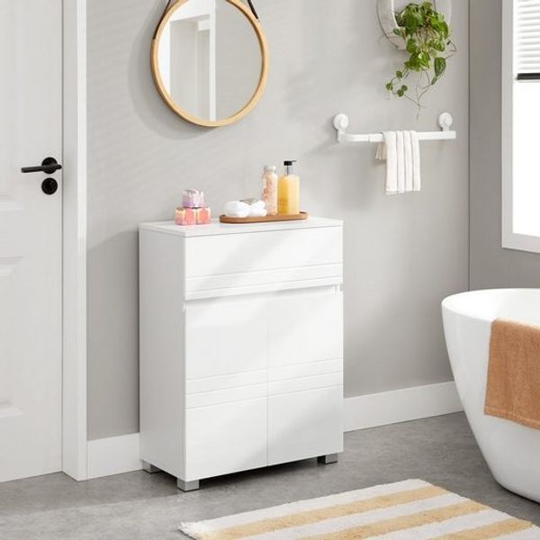Vasagle Badkommode Badezimmerschrank, verstellbare Regalebene & Standfüße, MDF weiß, 60 x 30 x 80 cm