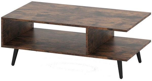 COSTWAY Couchtisch (1-St), mit Stauraum, 2 stufiger Wohnzimmertisch Holz 80x45x30cm