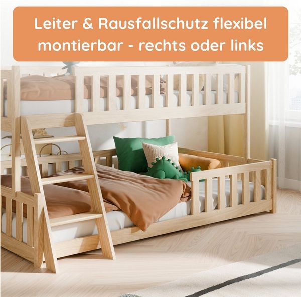 Kids Collective Etagenbett Hochbett Kinderbett 90x200/120x200 cm Rausfallschutz & Lattenrost, Mit Leiter, massives Kiefernholz, Natur Bild 4