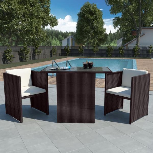 vidaXL 3-tlg. Bistro-Set mit Auflagen Poly Rattan Braun 42485