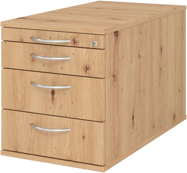 bümö Rollcontainer mit Schubladen, Container abschließbar aus Holz in Asteiche - Rollwagen für's Büro als Schreibtisch Unterschrank, Bürocontainer od. Schreibtischcontainer mit Bogengriffe, TC30-R-R-BM