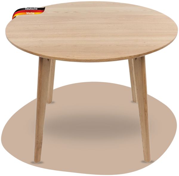 Esstisch rund Holz EGGI - 115cm, massives Eichenholz | Küchentisch für Esszimmer Wohnzimmer Esszimmertisch | Braun