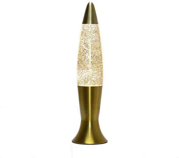 Licht-Erlebnisse Lavalampe ROXY, Warmweiß, Tischleuchte Glitter 40 cm G9 in Gold Retro Tischlampe