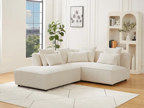 Vente-unique - MECODI Sofa Samt Beige - B 231 cm x H 71 cm x L 185 cm