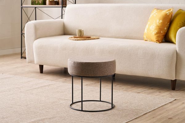 Atelier Del Sofa Stylish Brown Pouffe with Metal Legs, 40 cm Diameter & Height | 50% Cotton/50% Polyester, Easy Clean Fabric, 32 DNS Foam for Comfort | Perfect for Modern Living Spaces
