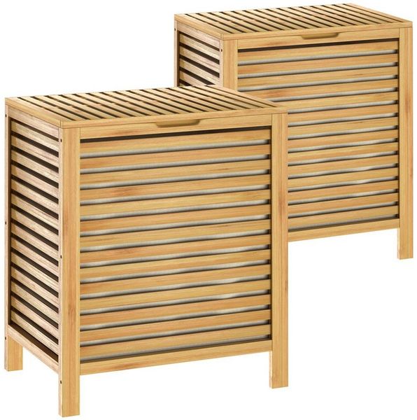 Casaria Wäschekorb (2 St), mit Deckel Bambus Holz Wäschebox Wäschetruhe Wäschesack Abnehmbar 70 L