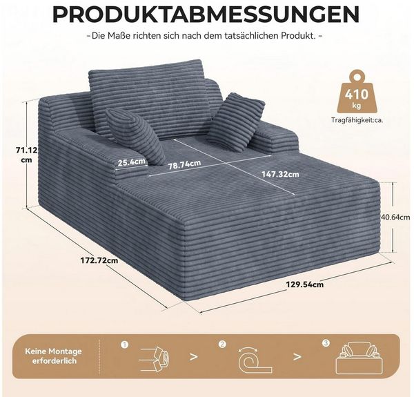 HawthyHome Schlafsofa Cordstoff Relaxsofa mit 2 Kissen, 1 Teile, 172x129x40 cm Bequeme Liegesofa für Wohn- und Schlafzimmer