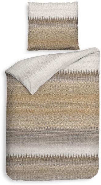 Heckett & Lane Flanell Bettwäsche 155x220 Abbe Sepia Natural Zickzack Streifen beige