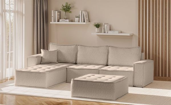 Ecksofa Modulsofa 4-teilig SANDE Stoff Alpine Toffee Ottomane Links
