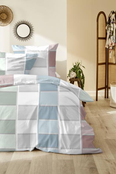 Primera Mako-Satin Bettwäsche 155x220 Karo grau blau rost 243227-35