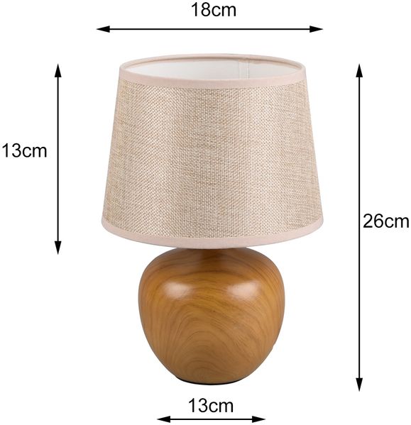 LED Tischleuchte Keramik in Holzoptik mit Stoffschirm Beige, Höhe 26cm Bild 4