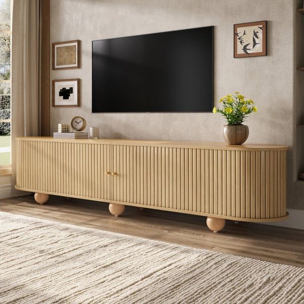 Merax Lowboard im Retro-Design, TV Möbel mit vertikal geriffelten Türen (1 St), TV Schrank mit Schiebetüren, Kugelfüßen & Stauraum, 180×35×45cm