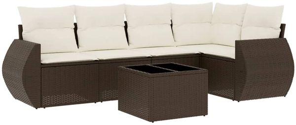 vidaXL 6-tlg. Garten-Sofagarnitur mit Kissen Braun Poly Rattan 3221342 Bild 2