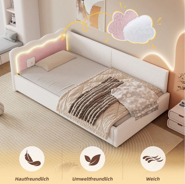 Flieks Daybett, Polsterbett Einzelbett Schlafsofa 90x200cm LED-Licht mit Fernbedienung