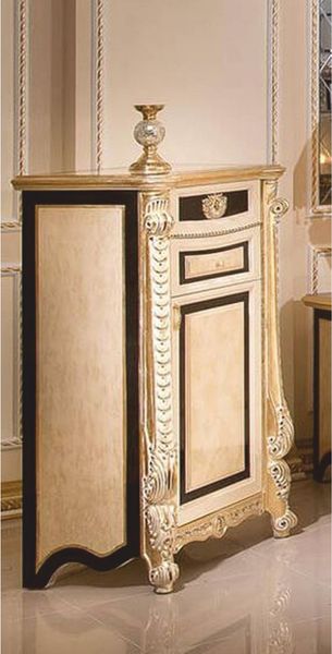 Casa Padrino Luxus Barock Kommode Weiß / Beige / Schwarz / Gold H. 124 cm - Barock Möbel