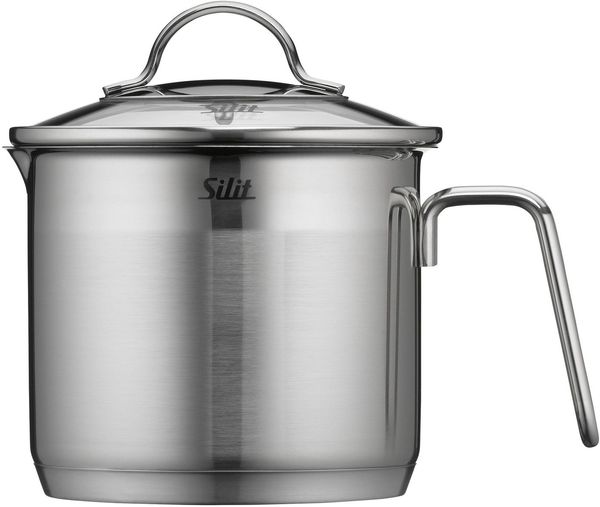 Silit Achat Milchtopf mit Glasdeckel 14 cm, hoher Kochtopf 1,7l, Edelstahl teilmattiert, Induktion, unbeschichtet, backofengeeignet