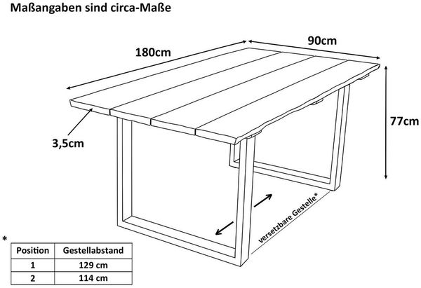 SAM® Gartentisch Medellin, Teakholz, Baumkante, outdoor, Metallgestell U-Form schwarz