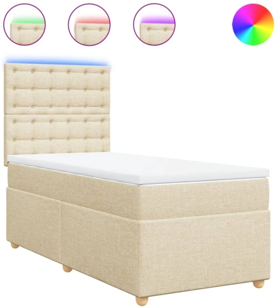 vidaXL Boxspringbett mit Matratze Creme 90x190 cm Stoff 3293454