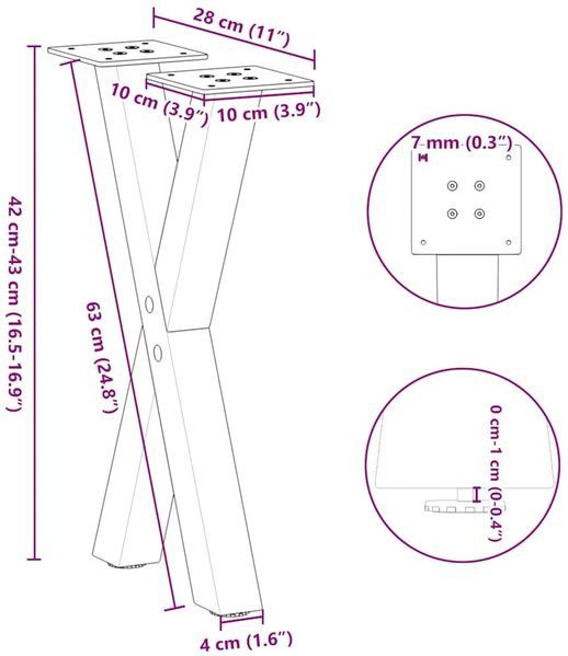 vidaXL Couchtischbeine X-Form 2 Stk. Anthrazit 28x(42-43) cm Stahl 4012890 Bild 10