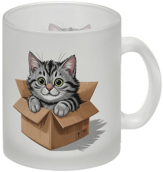 speecheese Tasse Katze im Karton Glas Tasse für Katzenfans