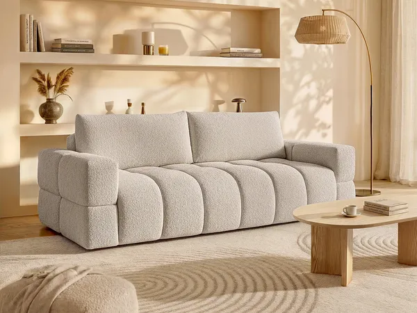 Vente-unique - ISSORO Sofa Stoff Beige - B 107 cm x H 107 cm x L 252 cm