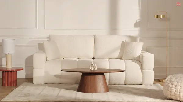 Vente-unique - ISSORO Sofa Stoff Beige - B 107 cm x H 107 cm x L 252 cm