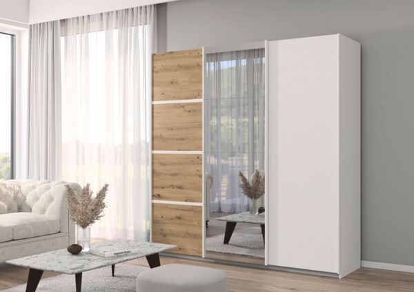 rauch Kleiderschrank Schwebetürenschrank OTTO´s Choice Garderobe Schrank TOP ANGEBOT Avola (3 verschiedene Ausstattungen BASIC/CLASSIC/PREMIUM (inkl. SOFT-CLOSE) mit eleganten Zierleisten in Chrom, Schwarz oder Weiß MADE IN GERMANY