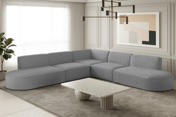 Ecksofa Designersofa PALMA Stoff Ascot Taupe Seite Universal