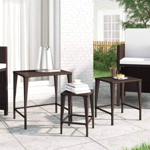 vidaXL Garten-Satztische 3 Stk. Braun Poly Rattan 3324830