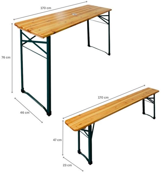 PROREGAL® Bierzeltgarnitur Bistrotisch 3-teilig mit 1x Tisch & 2x Bierbänke für 6 Personen, Bierzeltgarnitur Set mit Schirmhalterung und Bodenschoner