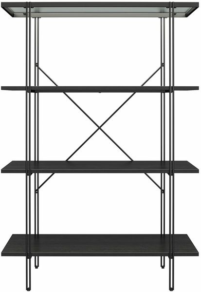 Bücherregal >Ælva< 4 Böden, Glas / Metall matt Schwarz - 78x115x34cm (BxHxT)