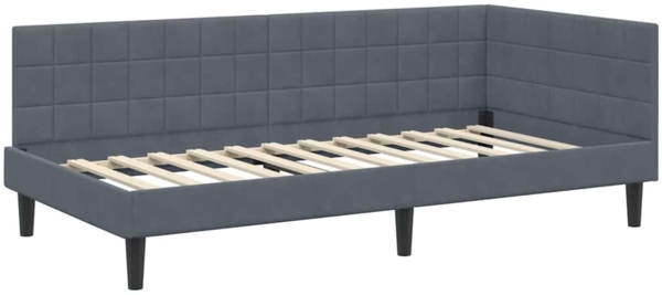 vidaXL Eckbettgestell mit Kopfteil Dunkelgrau 90 cm x 200 cm Stoff 42016429