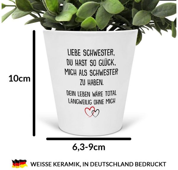 22Feels Blumentopf Spruch Übertopf Deko Innen Schwester Geschenk von Schwester Frauen (Für Zimmerpflanze), IN DEUTSCHLAND BEDRUCKT