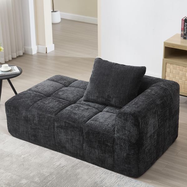 Ball & Cast Boneless Couch, L Couch mit Schlaffunktion, Chenille Modulares Sofa mit Seitentaschen, Montagefrei, Schwarz, 1 Sitzplatz