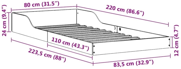 vidaXL Bettrahmen Wachsbraun 80 x 220 cm Massives Kiefernholz 873366 Bild 9
