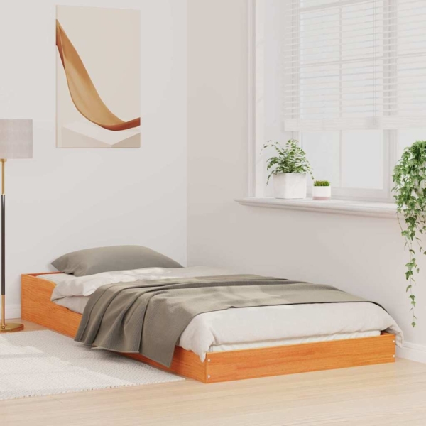 vidaXL Bettrahmen Wachsbraun 80 x 220 cm Massives Kiefernholz 873366 Bild 3
