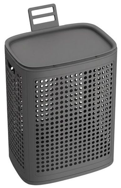 SONGMICS Wäschekorb Plastik, 75 L Wäschesammler, Wäschebox mit Deckel, schmale Wäschetonne für Bad, Waschküche, dunkelgrau
