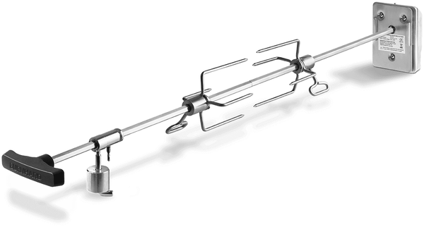 BURNHARD® Universal Drehspieß mit Motor, Elektrischer Grillspieß inkl. Fleischgabeln, Rotisserie für Gasgrill Fred 4- & 6-Brenner, Spießlänge: 90-110cm - Silber - #943700